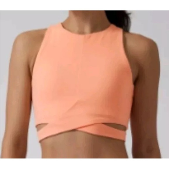 Athleta Concious Cut Out Crop Top Sports Bra Peach Orange Size Large - Picture 1 of 4
